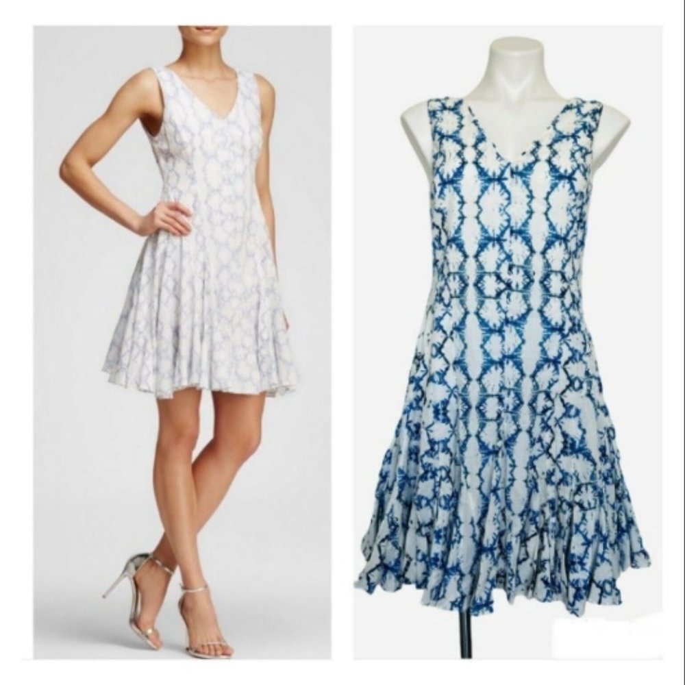 Rebecca Taylor size 4 Sleeveless Tie Dye Dress Color:Frost Combo blue and white - Picture 2 of 12